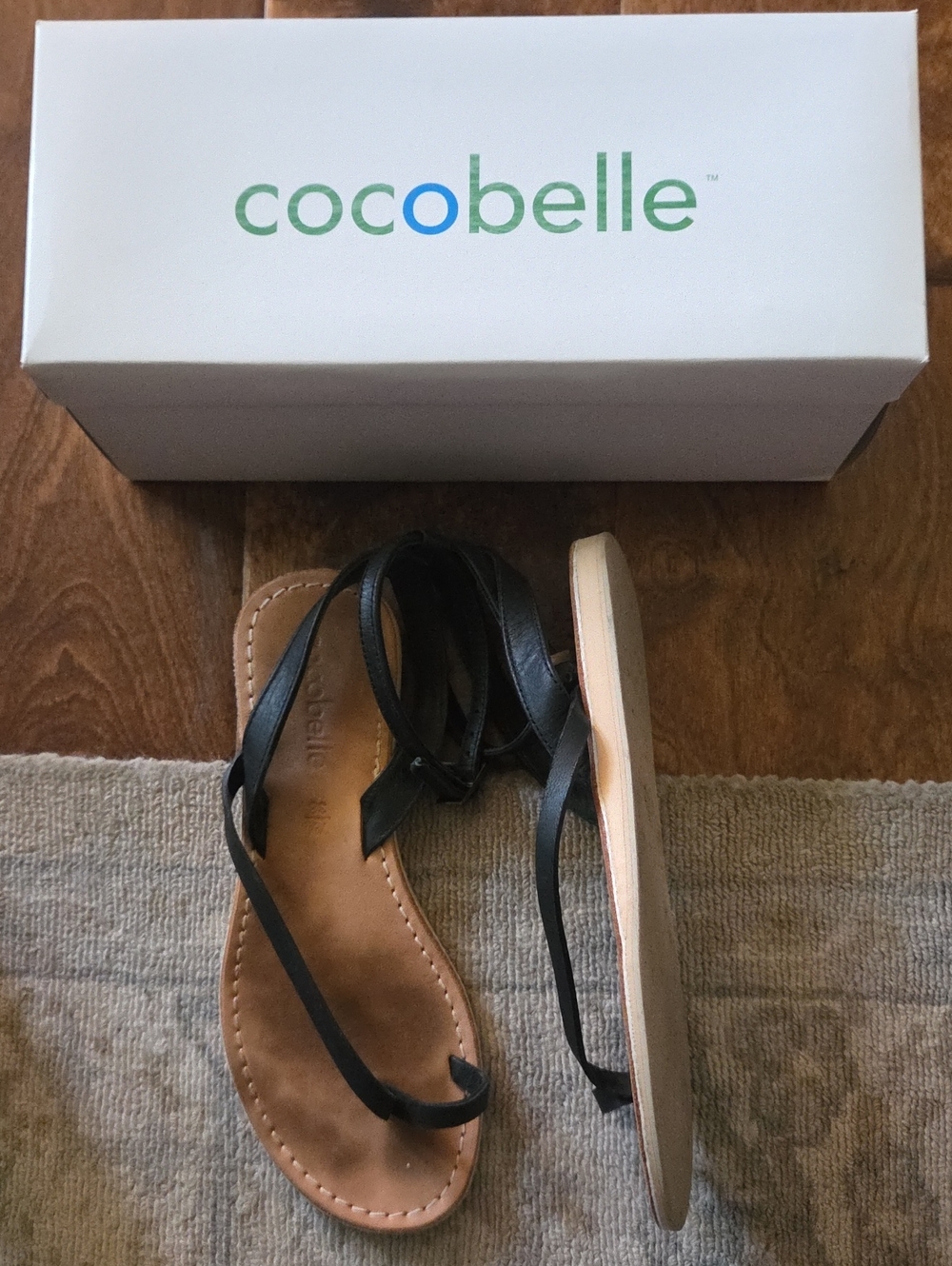 Cocobelle Black Leather Ankle Wrap Sandals